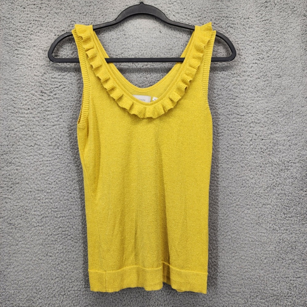 Numph Jiya Pullover Yellow Metallic Ruffle V-Neck Knit Tank Top Womens Large